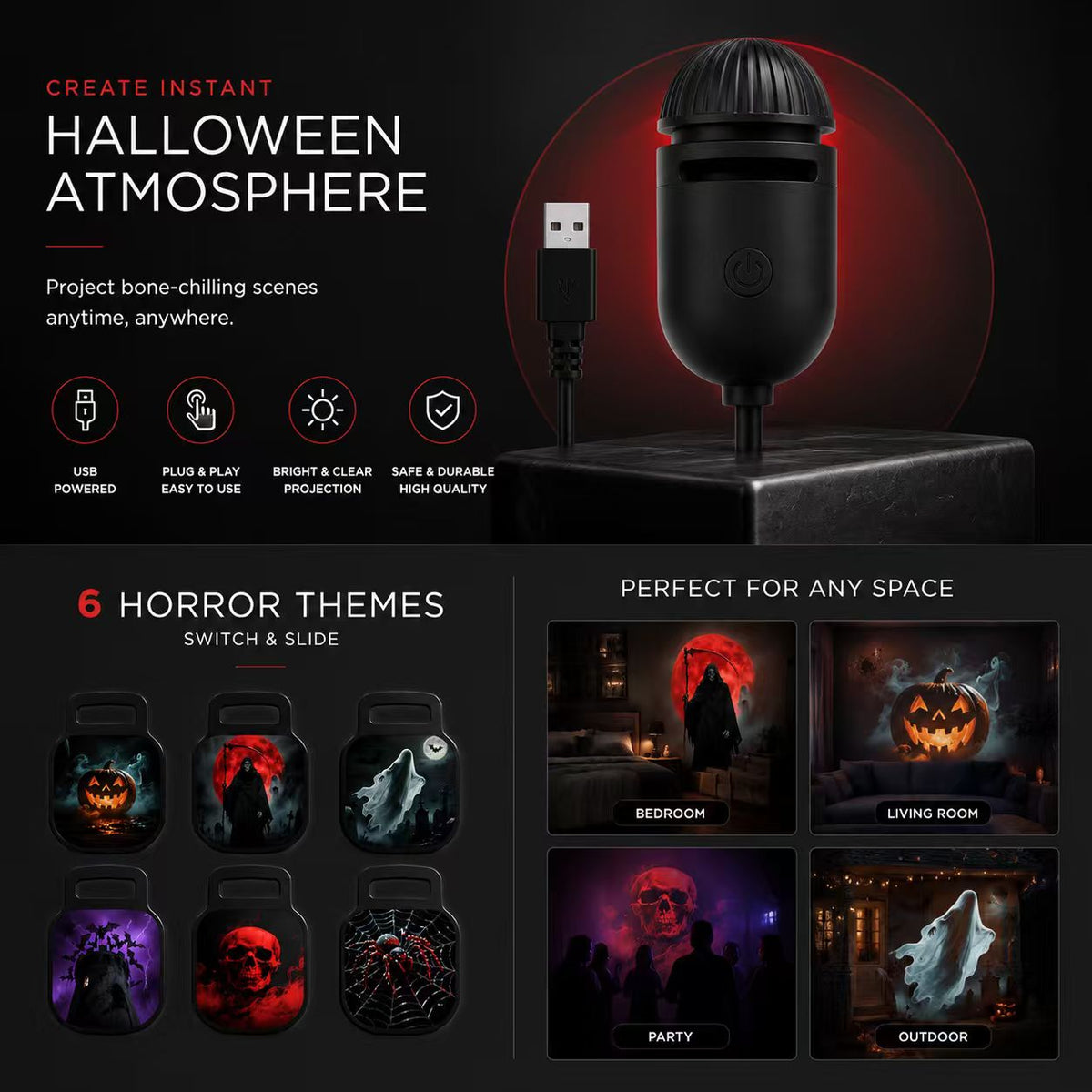 🔥Night Light Projector 🔥Halloween USB Holographic Projector