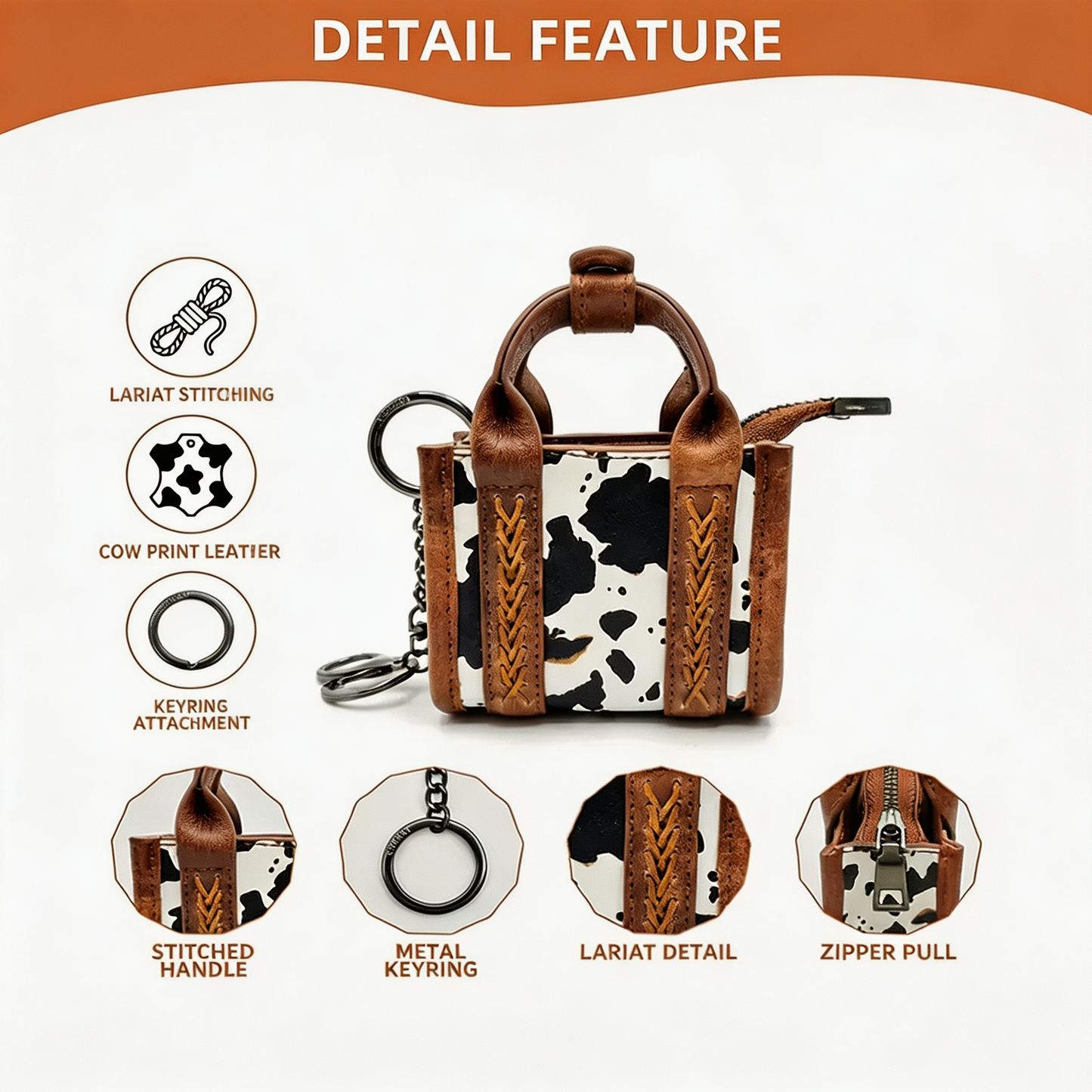 Cow Print PU Leather Earphone Case with Keychain