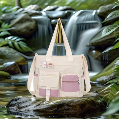 Canvas Tote Bag with Multi Pockets for Women