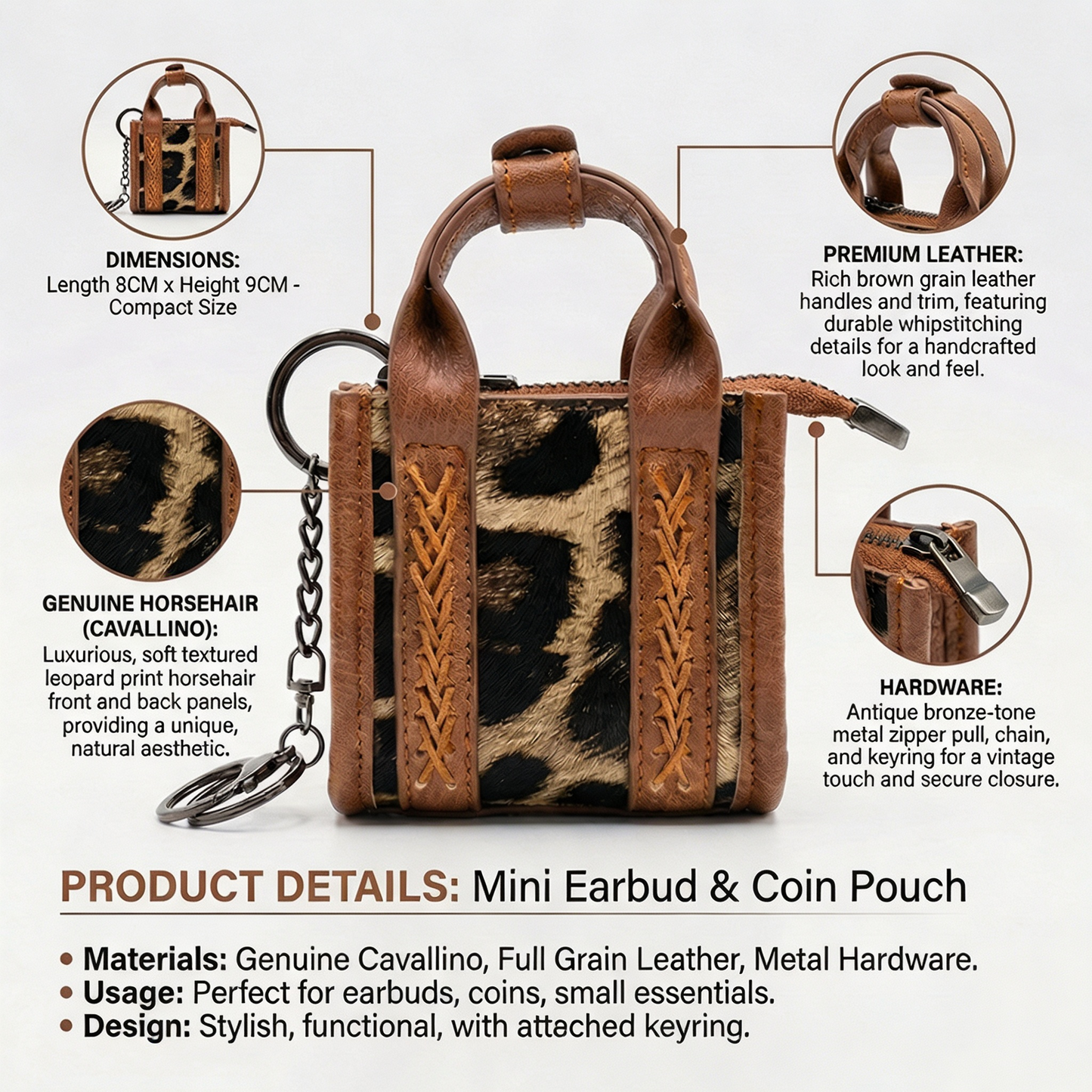 Cow Print PU Leather Earphone Case with Keychain