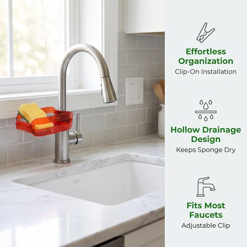 Clip-On Kitchen Faucet Storage Rack with Drain Holes