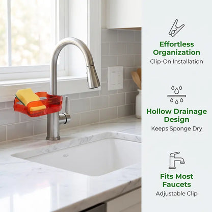Clip-On Kitchen Faucet Storage Rack with Drain Holes