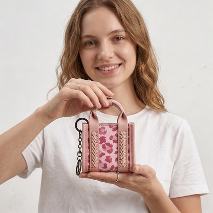Cow Print PU Leather Earphone Case with Keychain