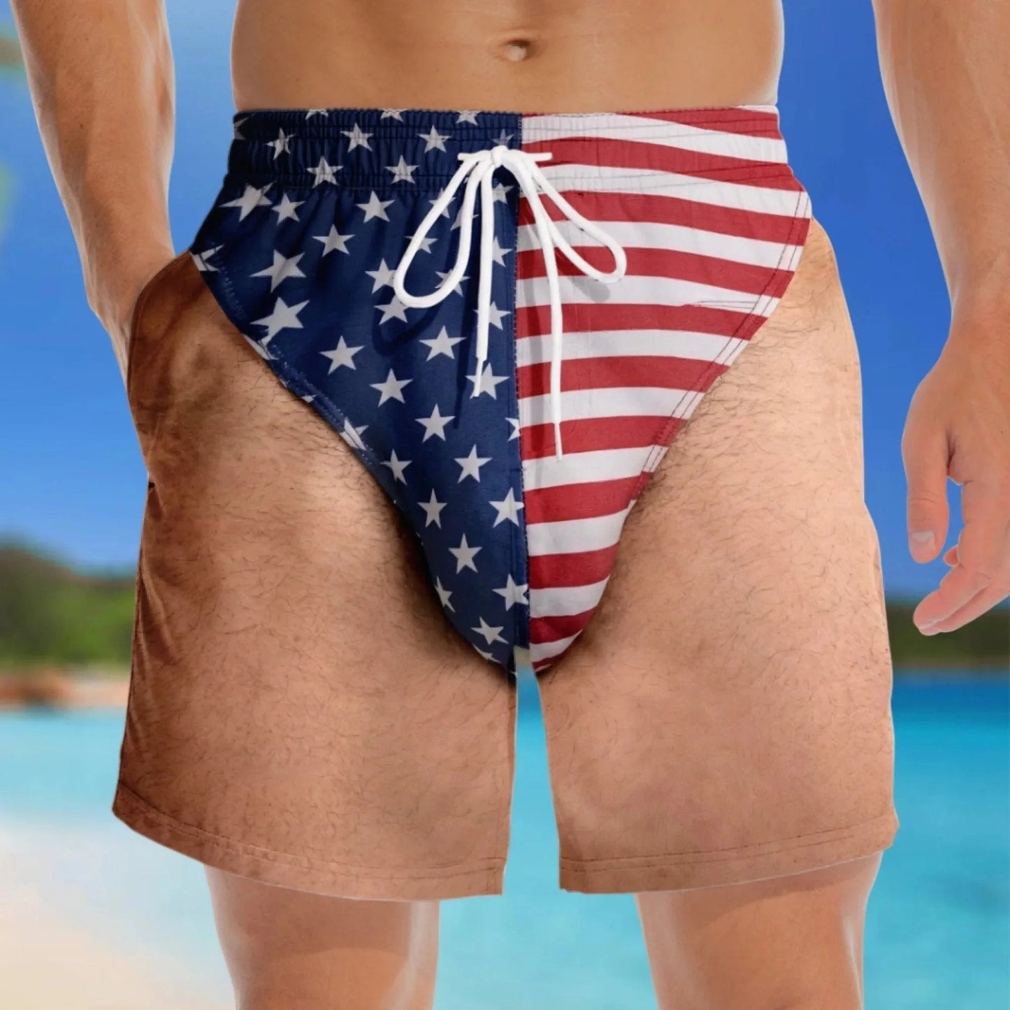 🏖️ Funny Patriotic Men's Swim Trunks| 🌊Freedom & Chill Beach Shorts