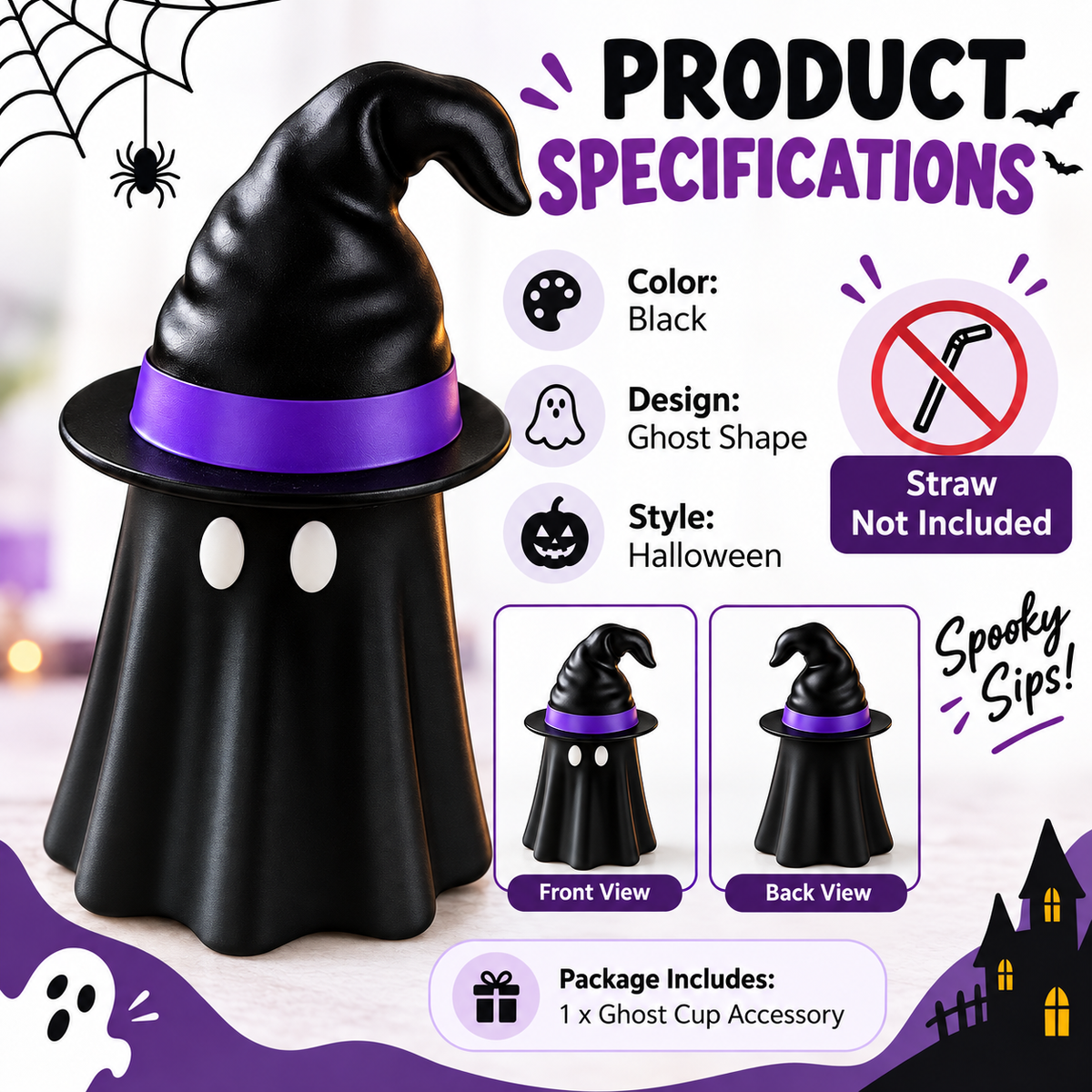 👻 Spooky Ghost Can Holder with Witch Hat Lid 🎃