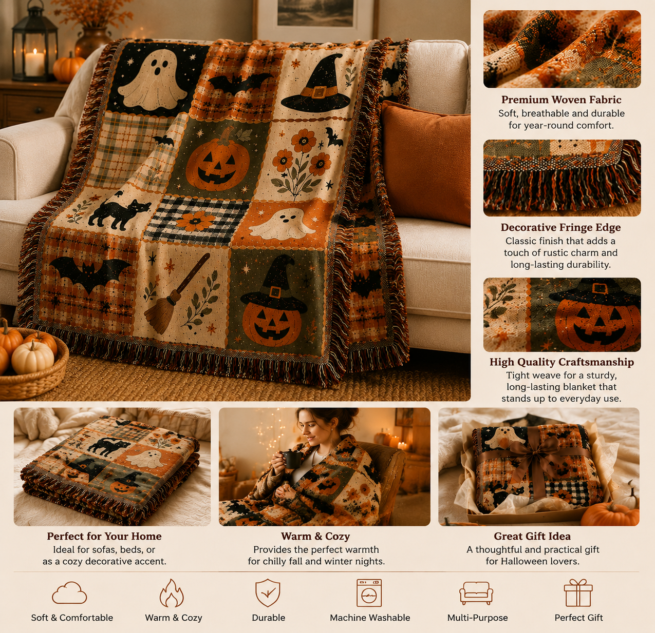 Vintage Halloween Blanket