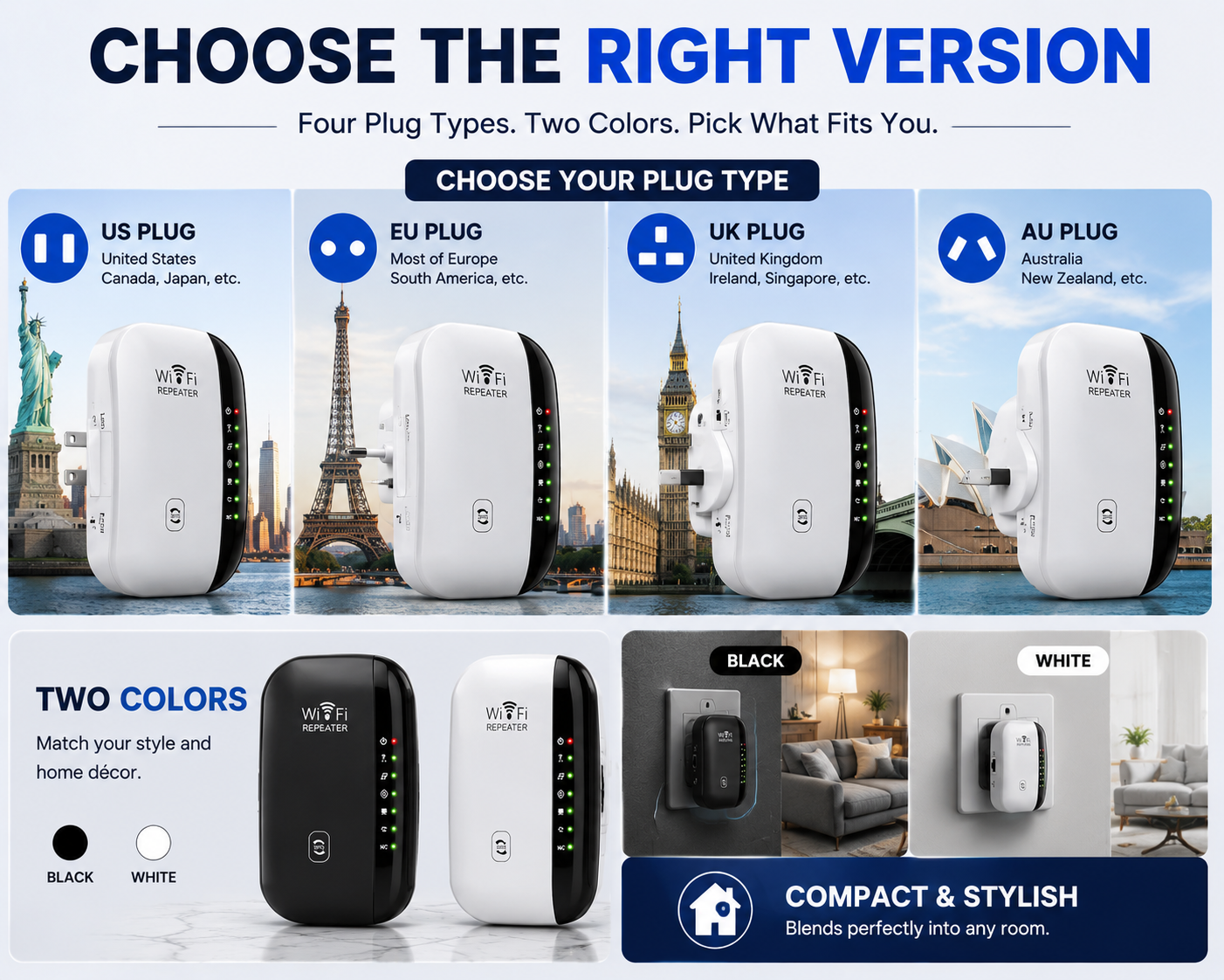 📶 WiFi Range Extender – Plug-In Repeater with Ethernet Port & Free Cable