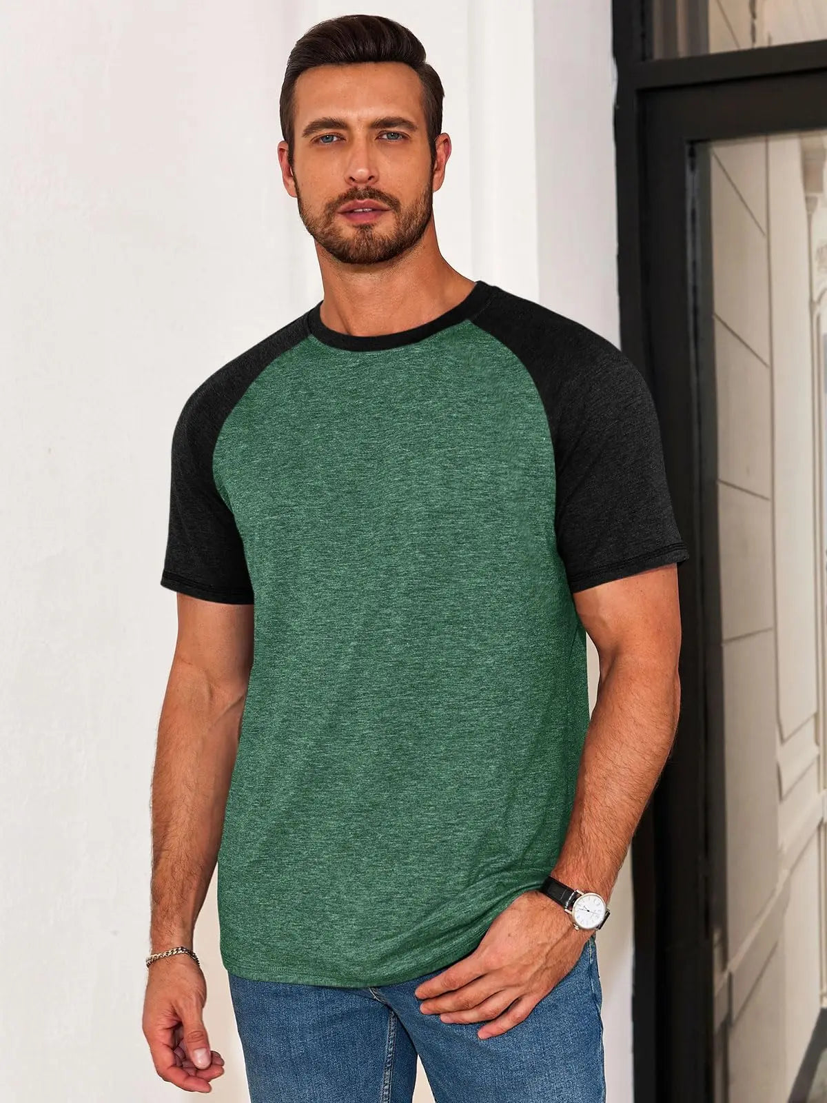 Men's Color Block Raglan T-Shirt Casual Slim Fit