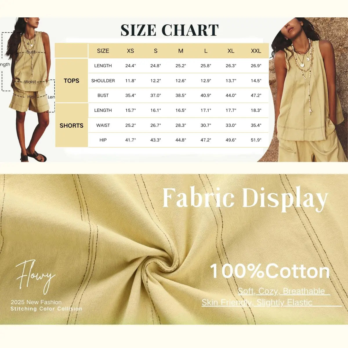 Women's Cotton Two Piece Set Tank Top and Shorts