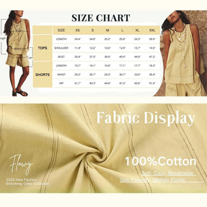 Women's Cotton Two Piece Set Tank Top and Shorts
