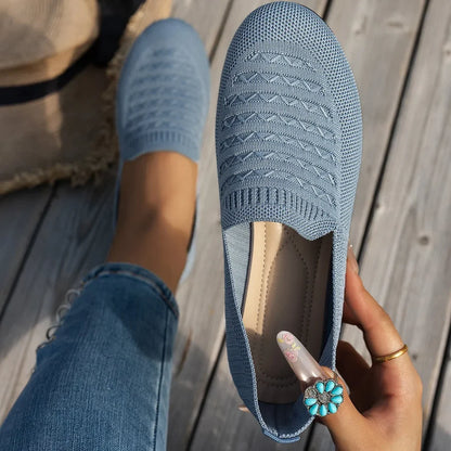 Women's Knit Round-Toe Slip-On Ballet Flats, Breathable PU