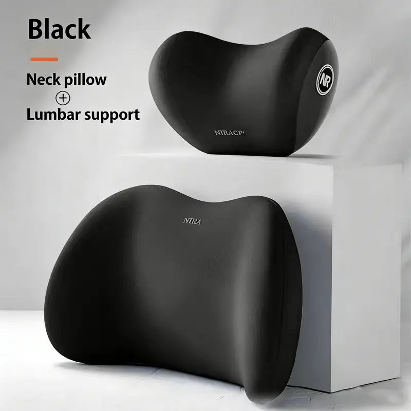 Car Driving Car Pillow Set Neck and Waist Black Foam Neck Pillow Memory Lumbar