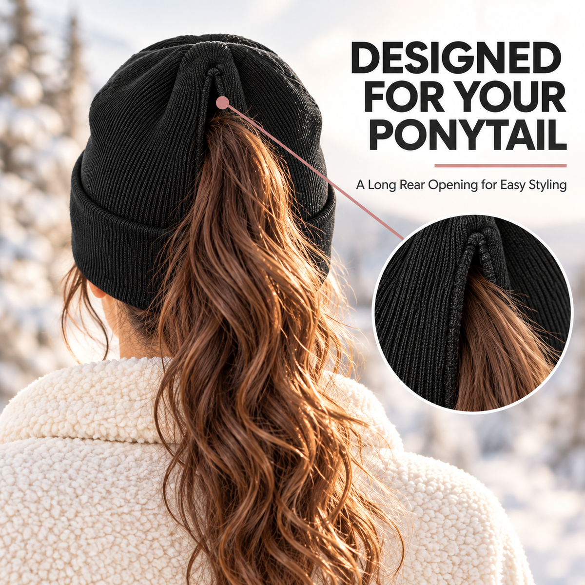 Magnetic-Closure Ponytail Winter Knit Beanie