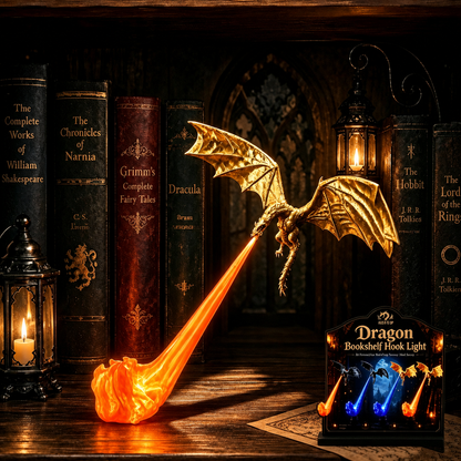 🔥 HOT SALE 🐉| 3D Fire-Breathing Dragon LED Display – Fantasy Bookshelf Decor with Glowing Flame