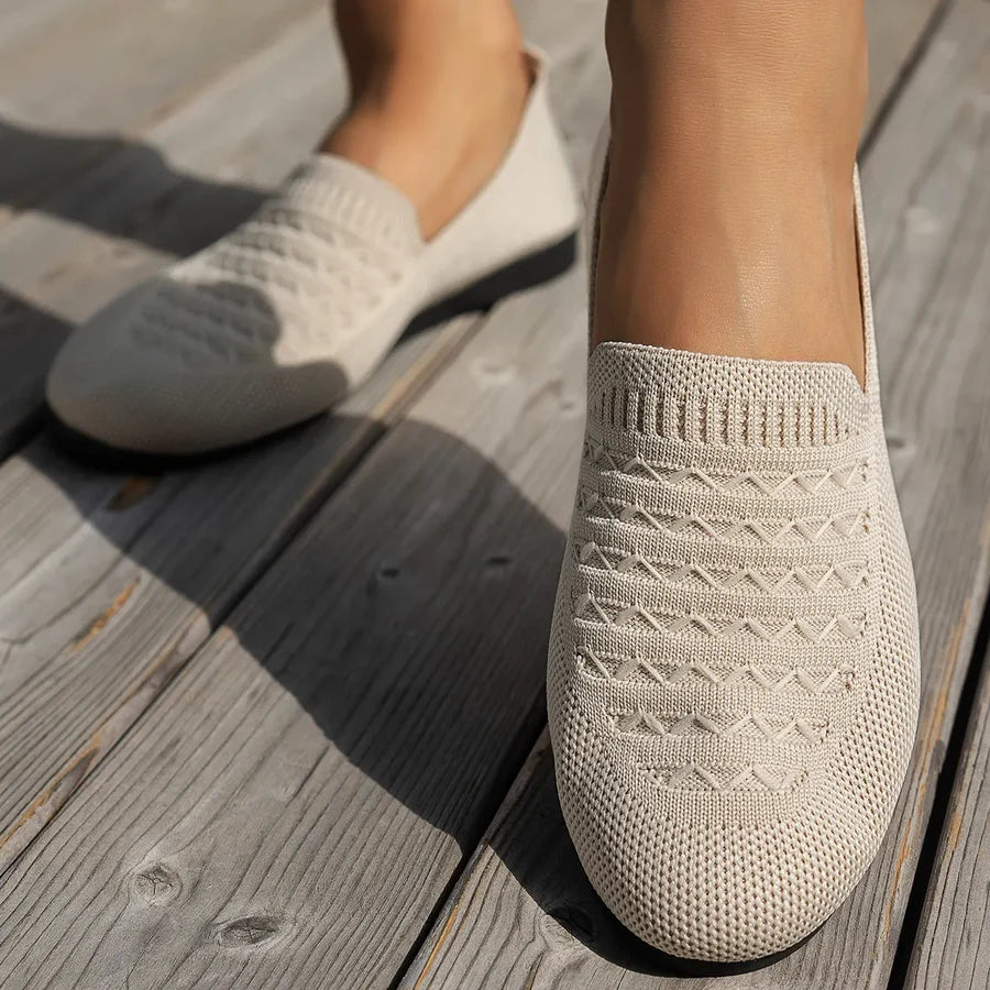 Women's Knit Round-Toe Slip-On Ballet Flats, Breathable PU