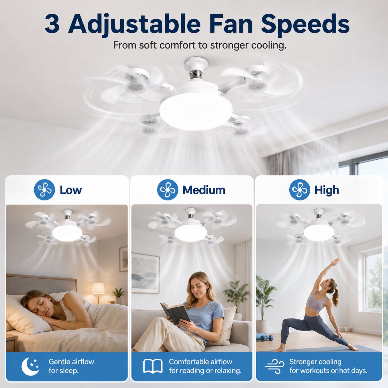 2-in-1 Screw-In Ceiling Fan Light – Remote Controlled LED Socket Fan