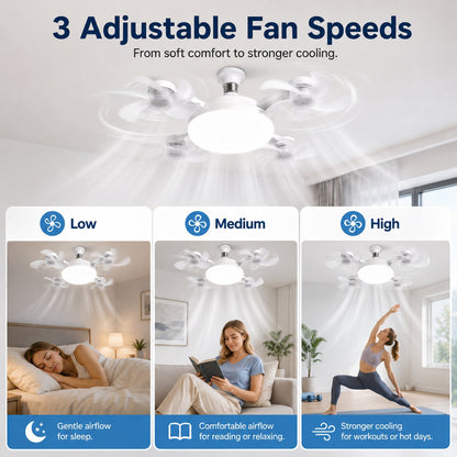 2-in-1 Screw-In Ceiling Fan Light – Remote Controlled LED Socket Fan
