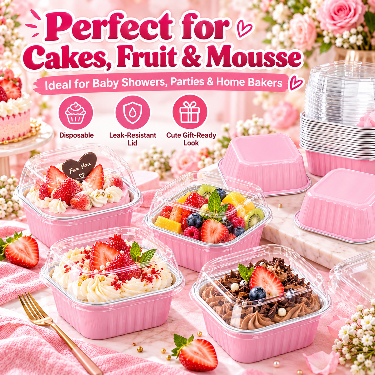 30-Pack Pink 5oz Mini Aluminum Cake Pans