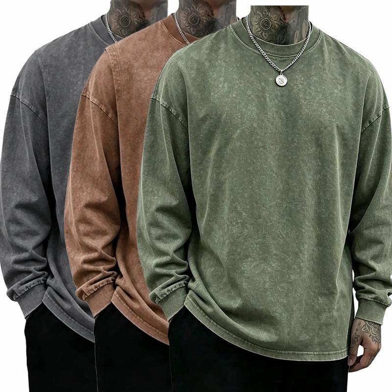 Men's Oversized Washed Distressed Cotton Crewneck Sweatshirt