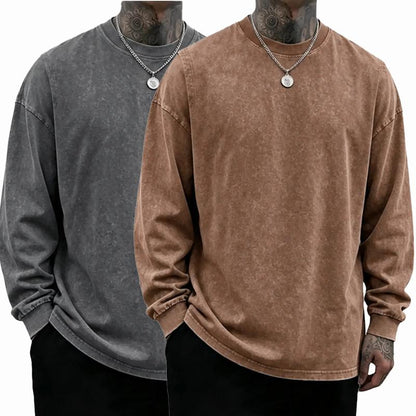 Men's Oversized Washed Distressed Cotton Crewneck Sweatshirt