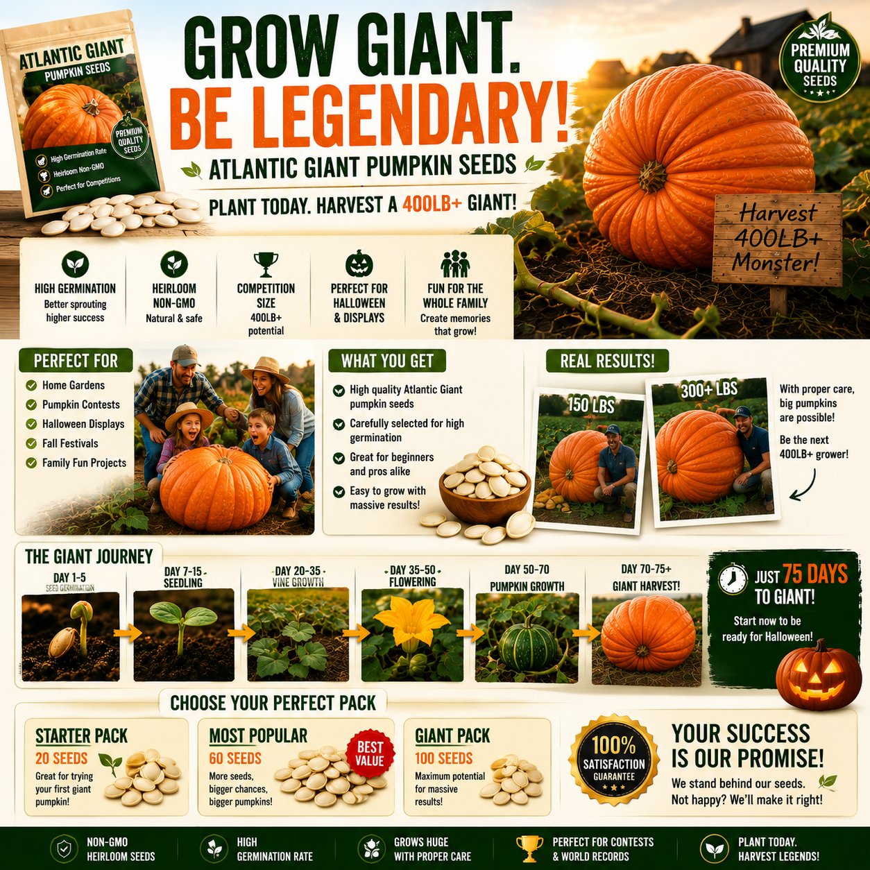 ⏰Limited Stock 49% OFF🎃Grow Your Own Giant Pumpkins – Atlantic Giant Heirloom Seeds