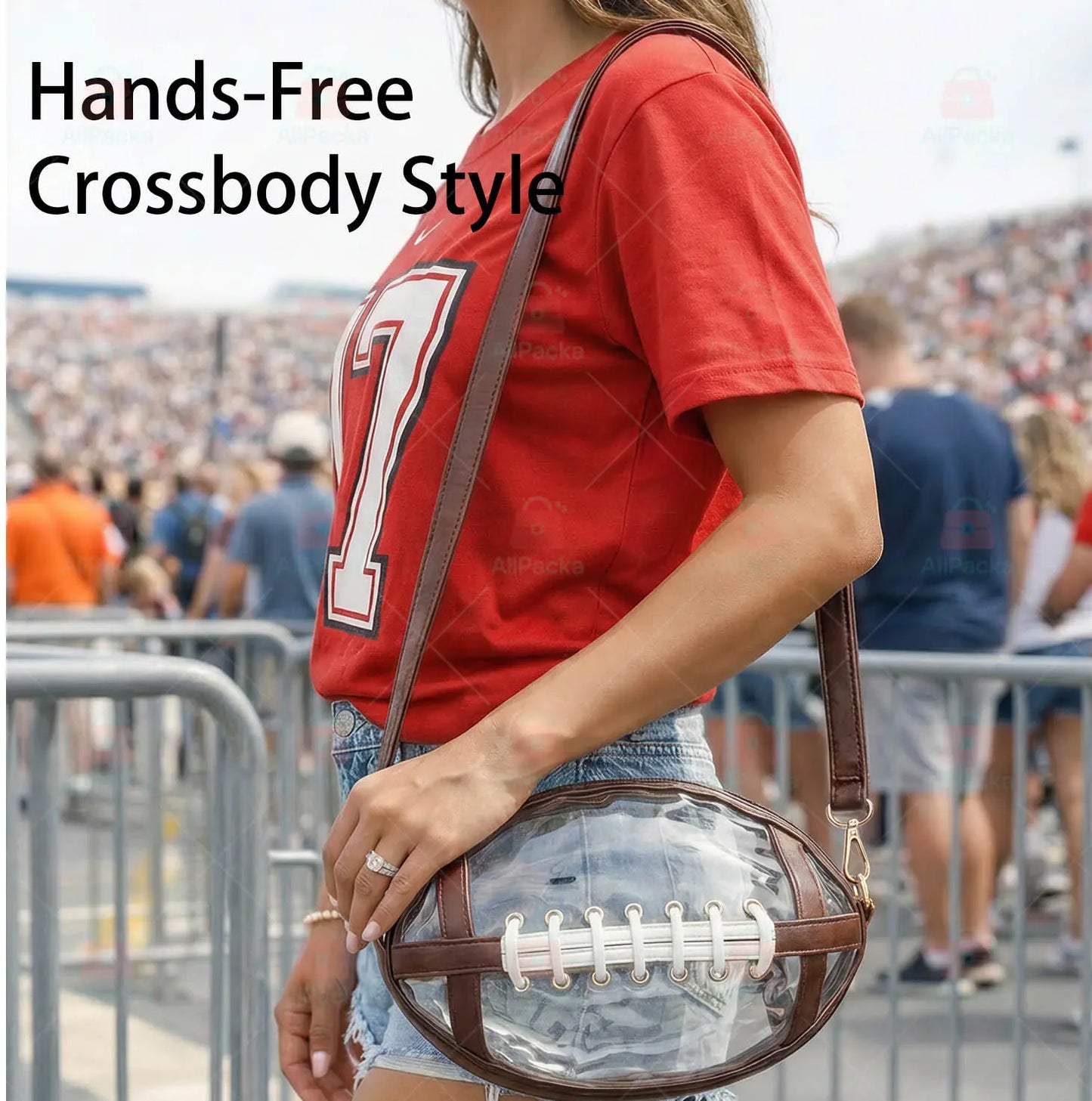 Clear Football Shaped Crossbody Bag, Transparent PVC Stadium Bag with Adjustable Strap, Game Day Crossbody Purse for Sports Events, Concerts, Outdoor Activities & Summer Travel.