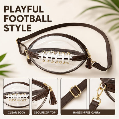 Clear Football Shaped Crossbody Bag, Transparent PVC Stadium Bag with Adjustable Strap, Game Day Crossbody Purse for Sports Events, Concerts, Outdoor Activities & Summer Travel.