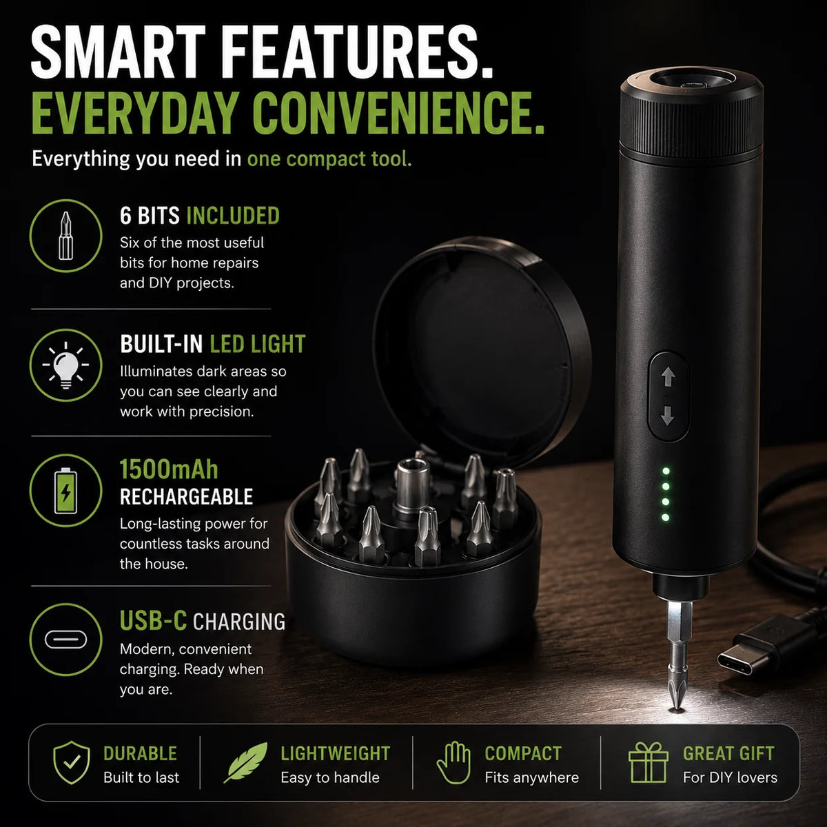 6-in-1 Cordless Electric Screwdriver Set with 3 Torque Settings | OEM Precision Tool
