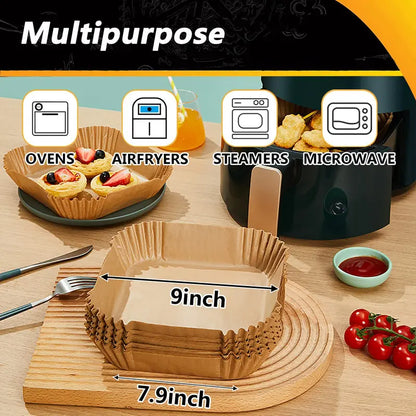100PCS Disposable Air Fryer Paper Liners – Non-Stick, Oil-Proof & Easy Cleanup