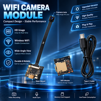 Remote WiFi Mini Camera Module – Real-Time Viewing, Wireless Control & Expandable Storage