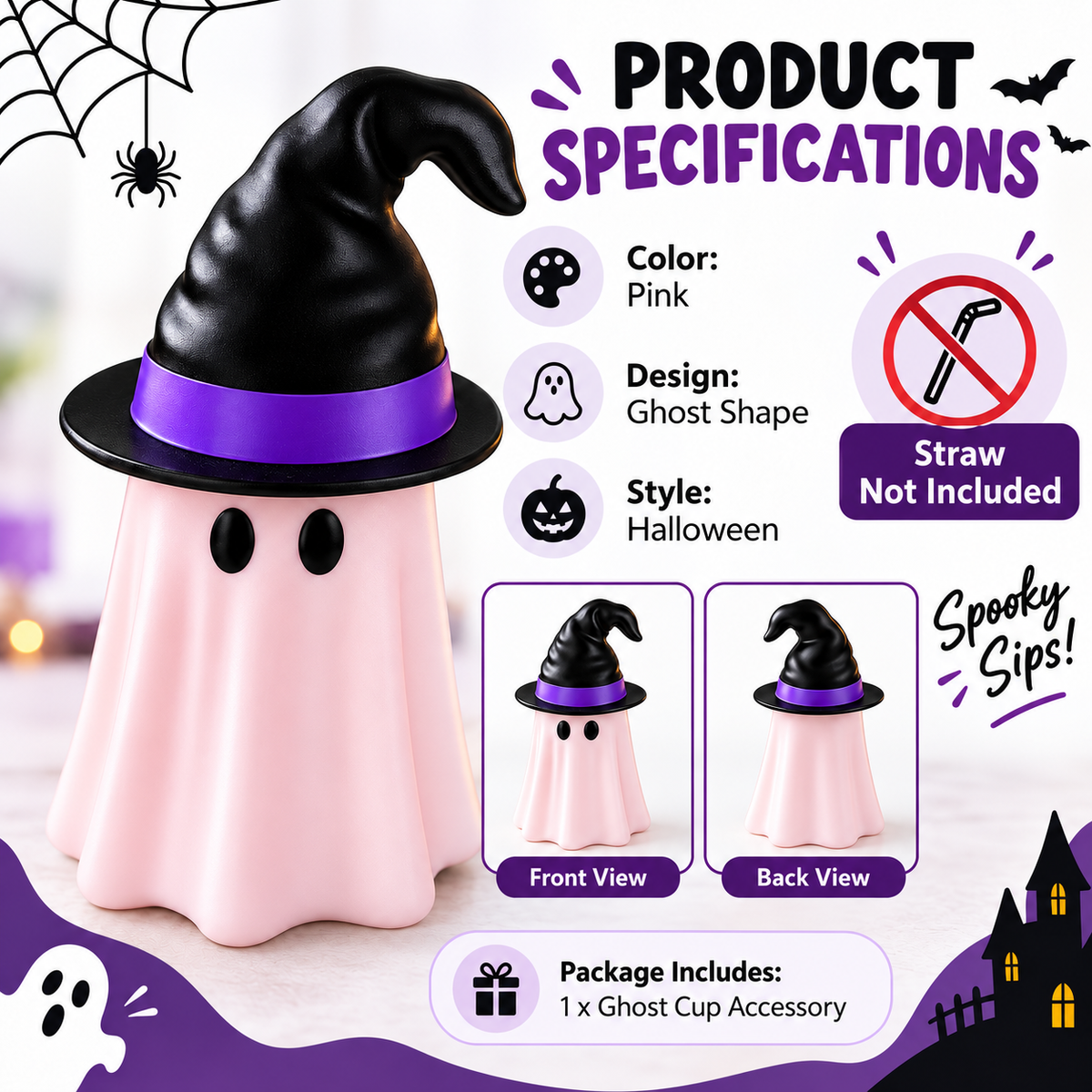 👻 Spooky Ghost Can Holder with Witch Hat Lid 🎃