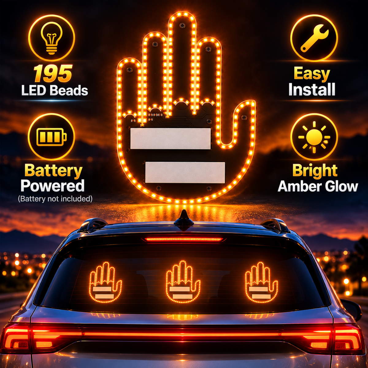 LED Gesture Lighting - Luminous 4-in-1 Decorative Car Sign Finger Light with Remote Control