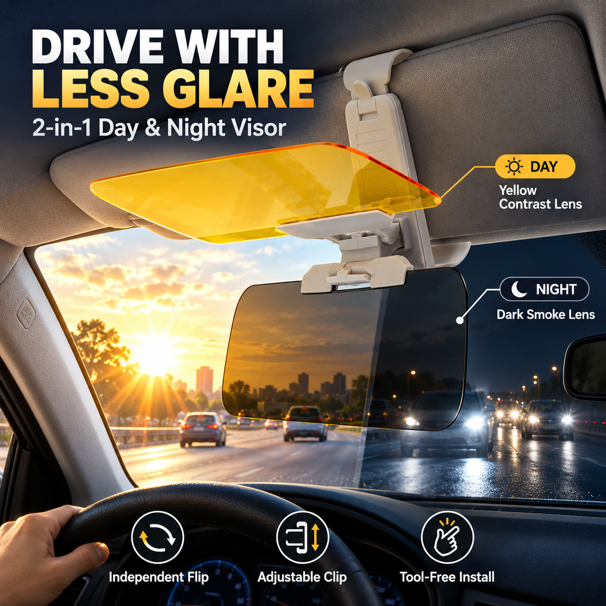 ⭐2-in-1 Car Visor Extender – Day & Night Anti-Glare Driving Shield