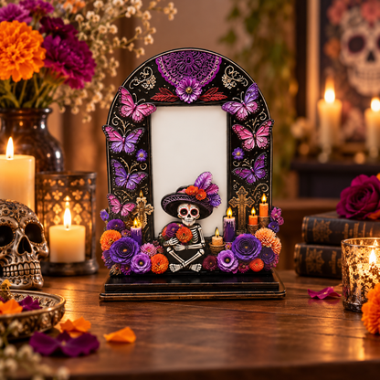Day of the Dead Memorial Photo Frame Set – 6 Colorful Wooden Ofrenda Frames