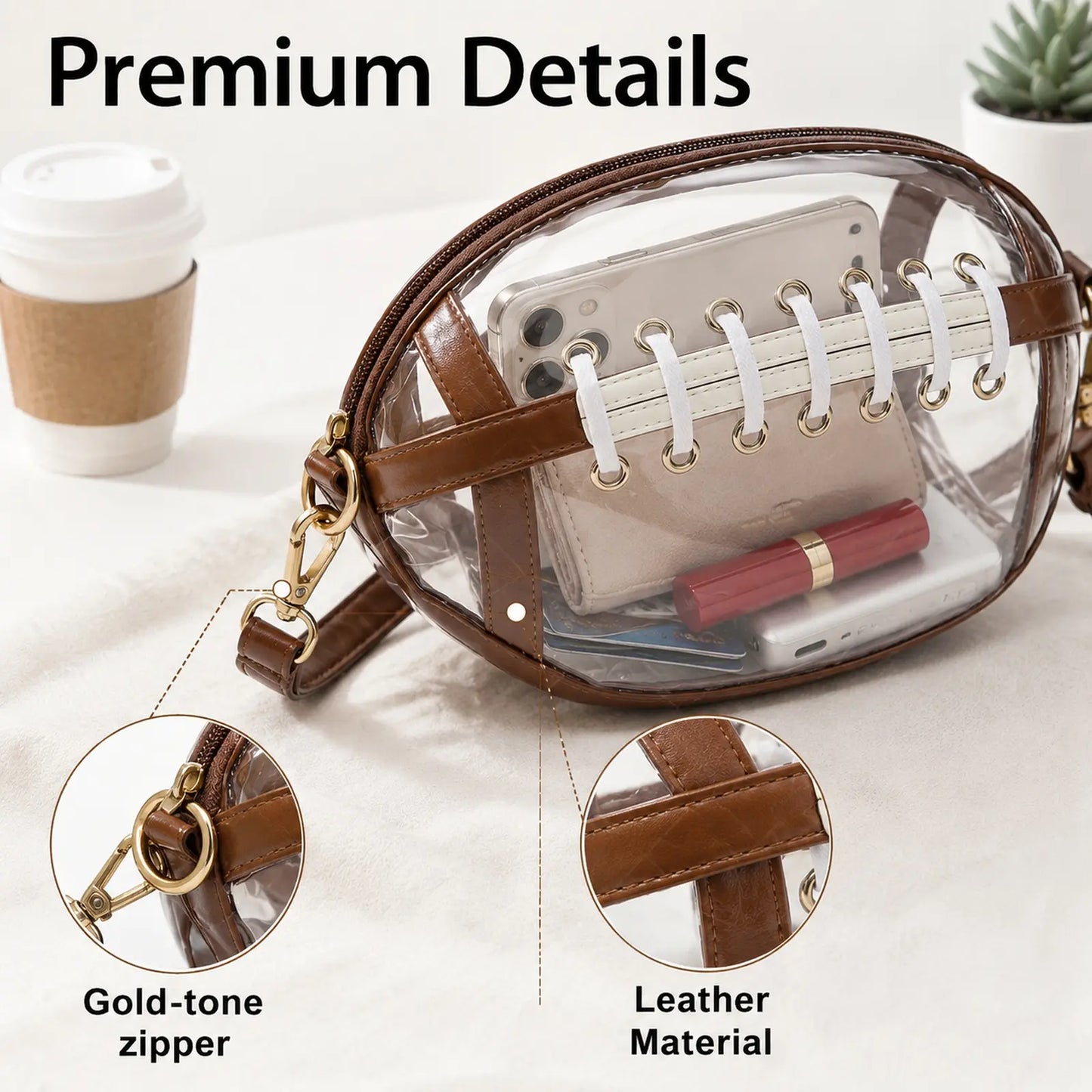 Clear Football Shaped Crossbody Bag, Transparent PVC Stadium Bag with Adjustable Strap, Game Day Crossbody Purse for Sports Events, Concerts, Outdoor Activities & Summer Travel.