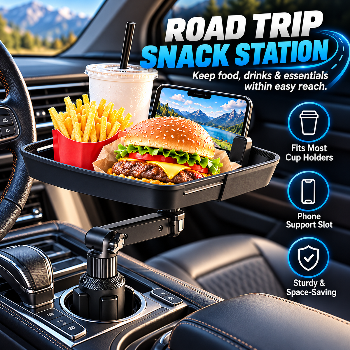 Universal 360° Swivel Car Cup Holder Tray