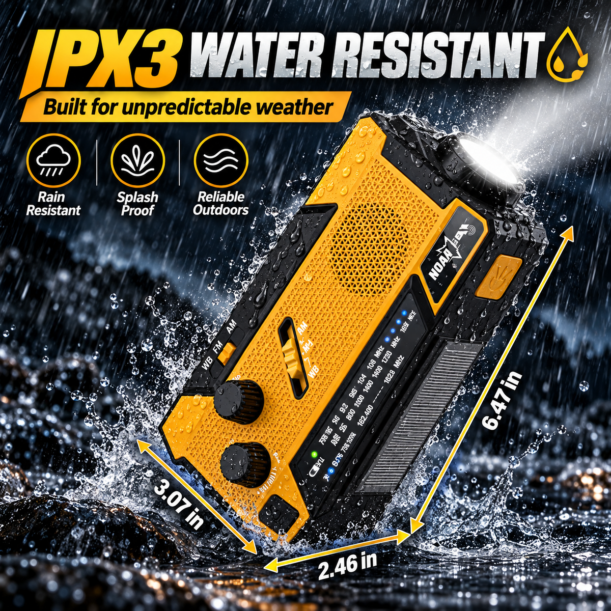 2000mAh Solar Powered Portable Survival Radio with Flashlight & SOS Alarm