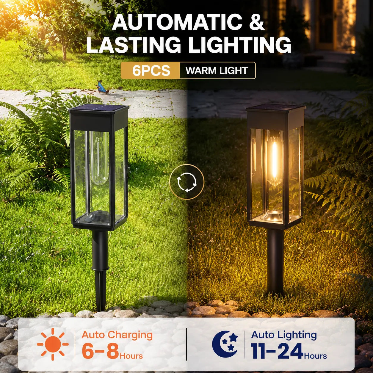☀️6-Pack Solar Pathway Lights Outdoor – IP65 Waterproof Warm White Garden Lights