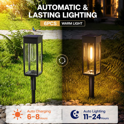 ☀️6-Pack Solar Pathway Lights Outdoor – IP65 Waterproof Warm White Garden Lights