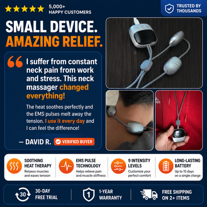 🔥 Relieve Neck Tension Anytime, Anywhere|Smart Heat Therapy & EMS Massage In One Lightweight Device