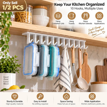10-Slot Lid Organizer Hanging Rack, White - Kitchen