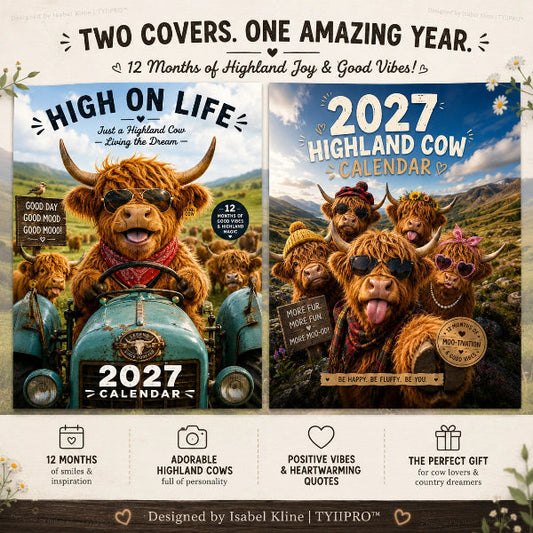 2027 Funny Highland Cow Wall Calendar