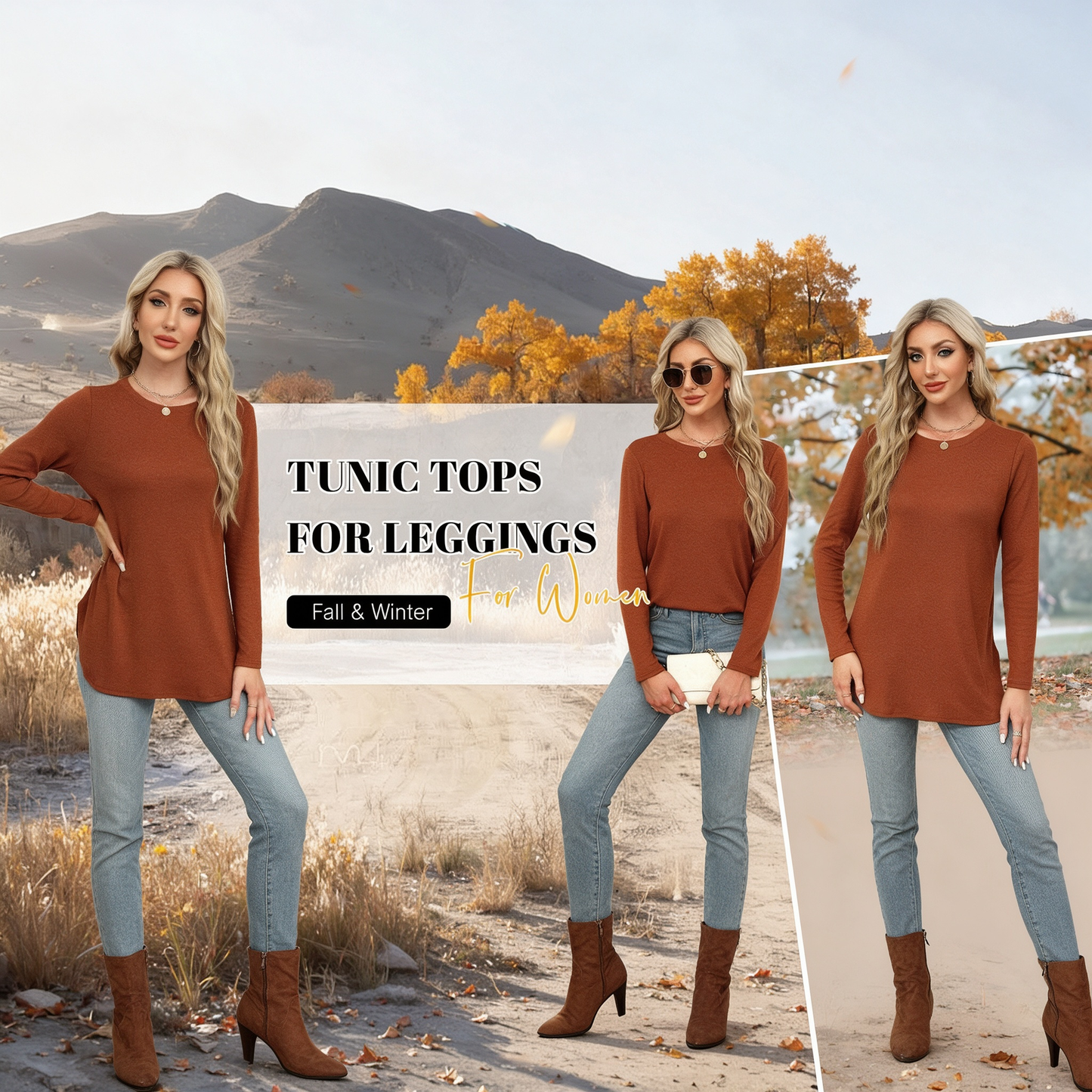 Women’s Casual Tunic Tops with Thumb Holes & Curved Hem