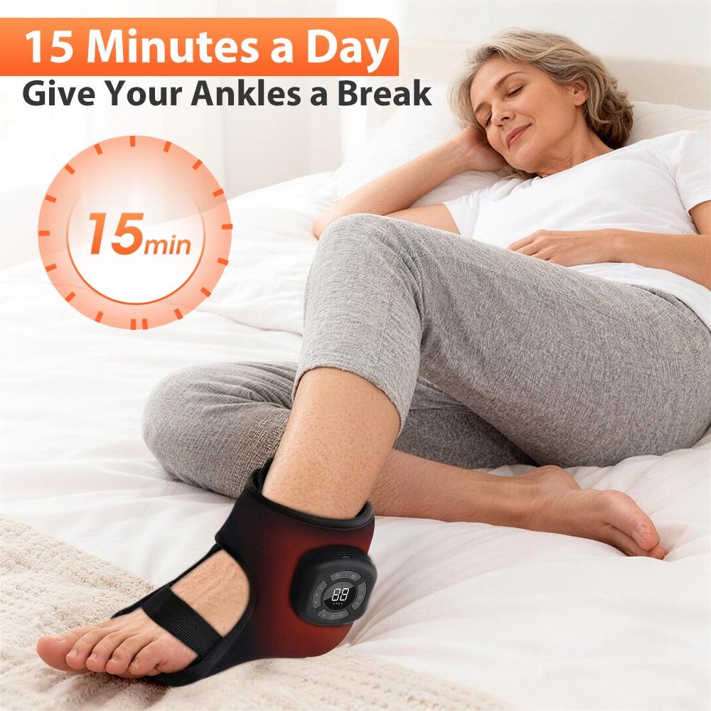 Air Compression Foot Massager with Heat, Cordless Chargeable Ankle Massager with 3 Modes 5 Intensities 3 Heat Levels, Heated Ankle Massage Wrap, Wireless Ankle Heating Pad with Massage for Men Women Seniors, Portable Pain Relief, Portable Massagers