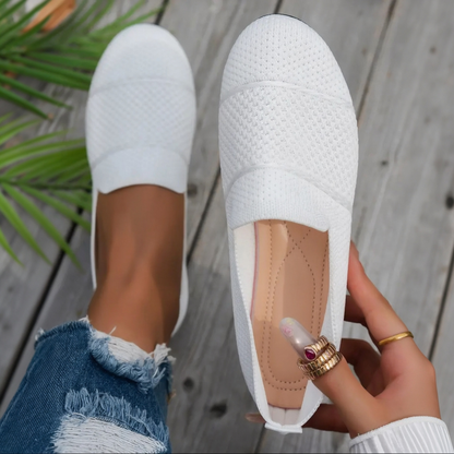 Women's Knit Round-Toe Slip-On Ballet Flats, Breathable PU