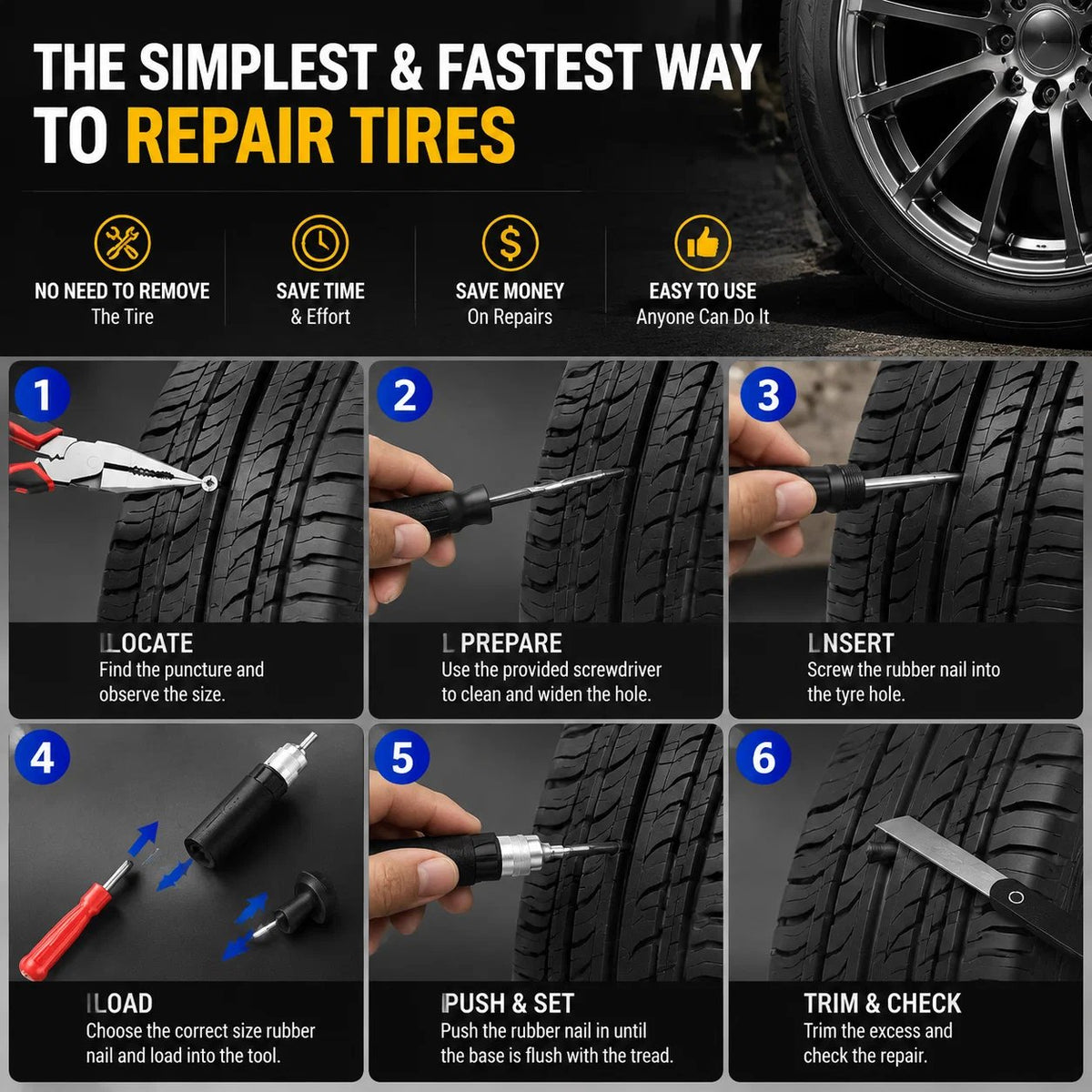 🔥 Mushroom Tire Repair Kit – Compact Roadside Puncture Tool Set