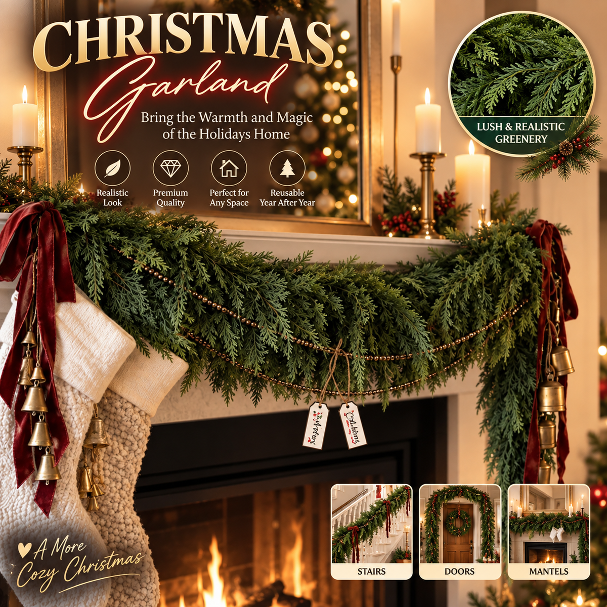 6FT Artificial Cedar Christmas Garland
