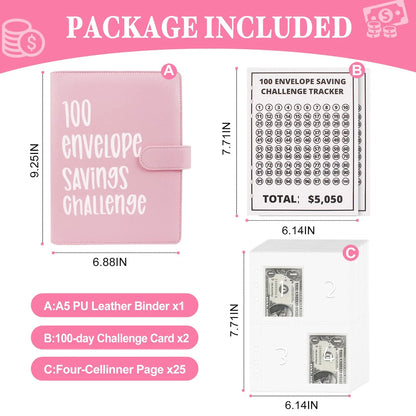 100 Envelopes Money Saving Challenge A5 Binder Pink