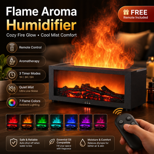 Colorful Fireplace Flame Humidifier Aromatherapy Diffuser with Remote and Timer for Home and Office