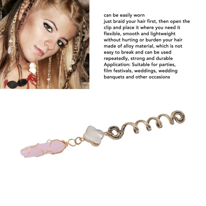 Magical Spiral Crystal Hair Charms Set – Gemstone Braids & Dreadlock Accessories